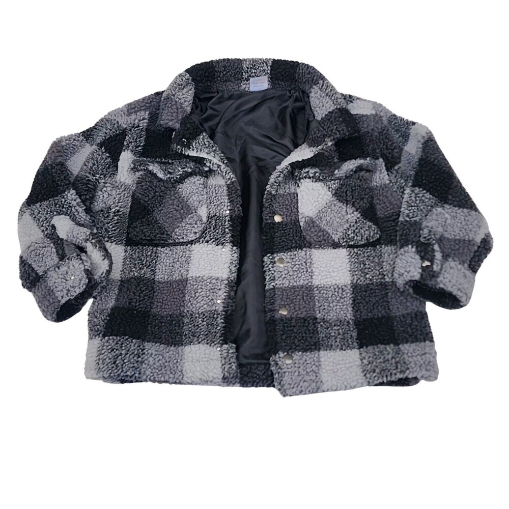 Wonder Nation Boys Faux Sharpa Button‎ Trucker Jacket Black Plaid,Size S (6-7) - Picture 7 of 11